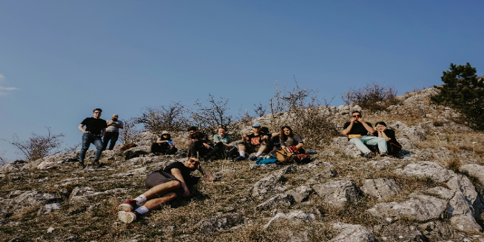 A group of hikers taking a rest